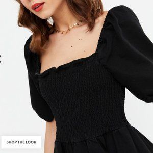 NWT New Look Black Denim Shirred Smock Dress